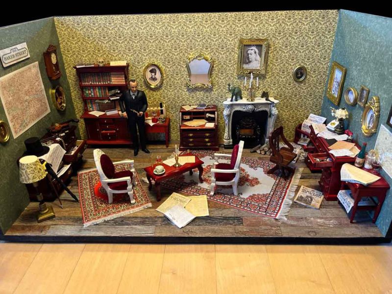 Sherlock Holmes Wohnzimmer im Diorama als Komplettansicht